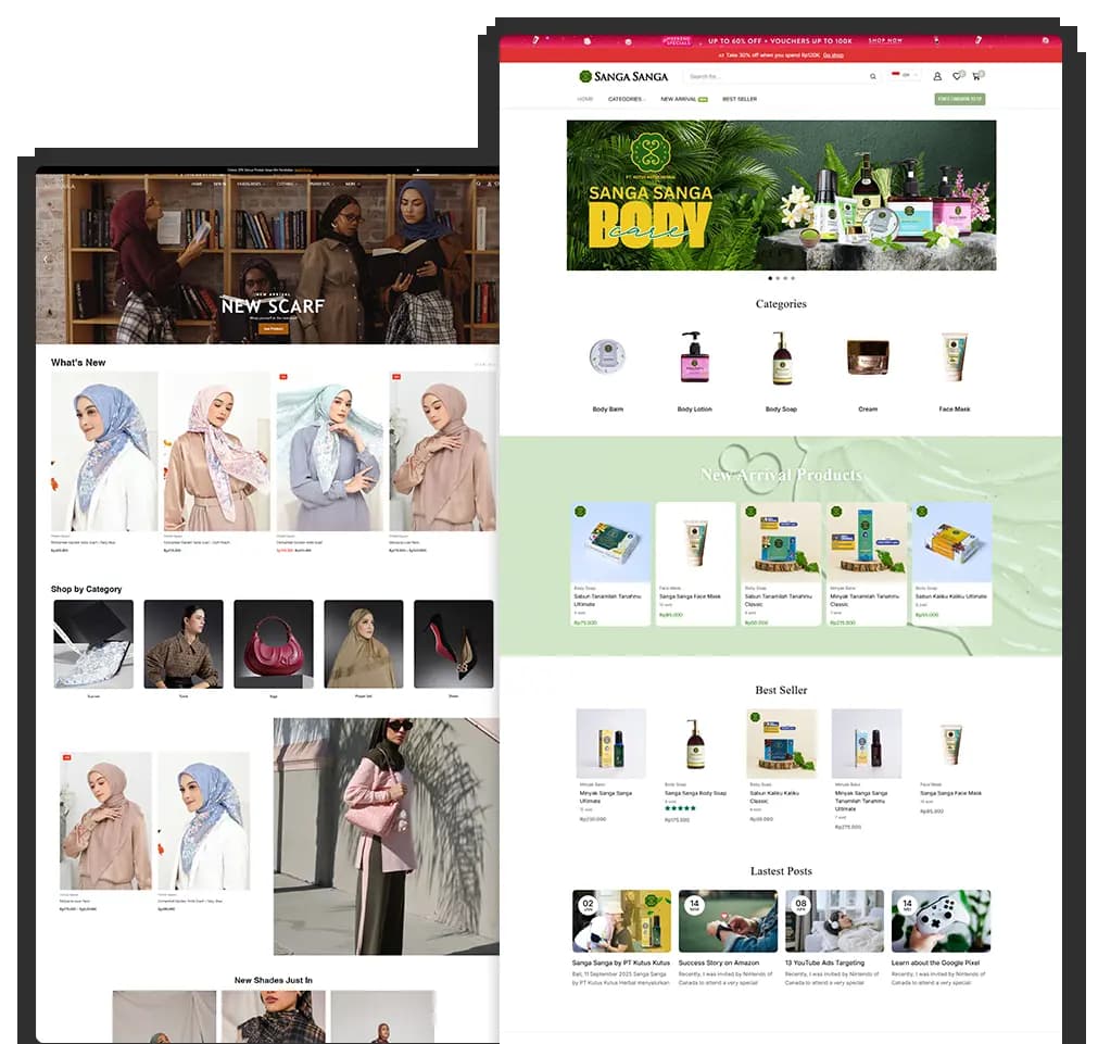 Tampilan antarmuka website e-commerce Etinion