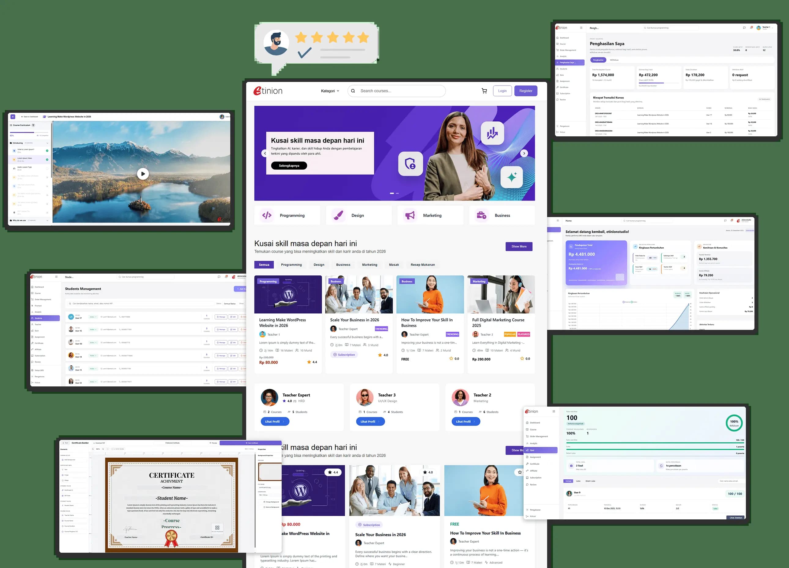 Tampilan antarmuka website e-learning Etinion